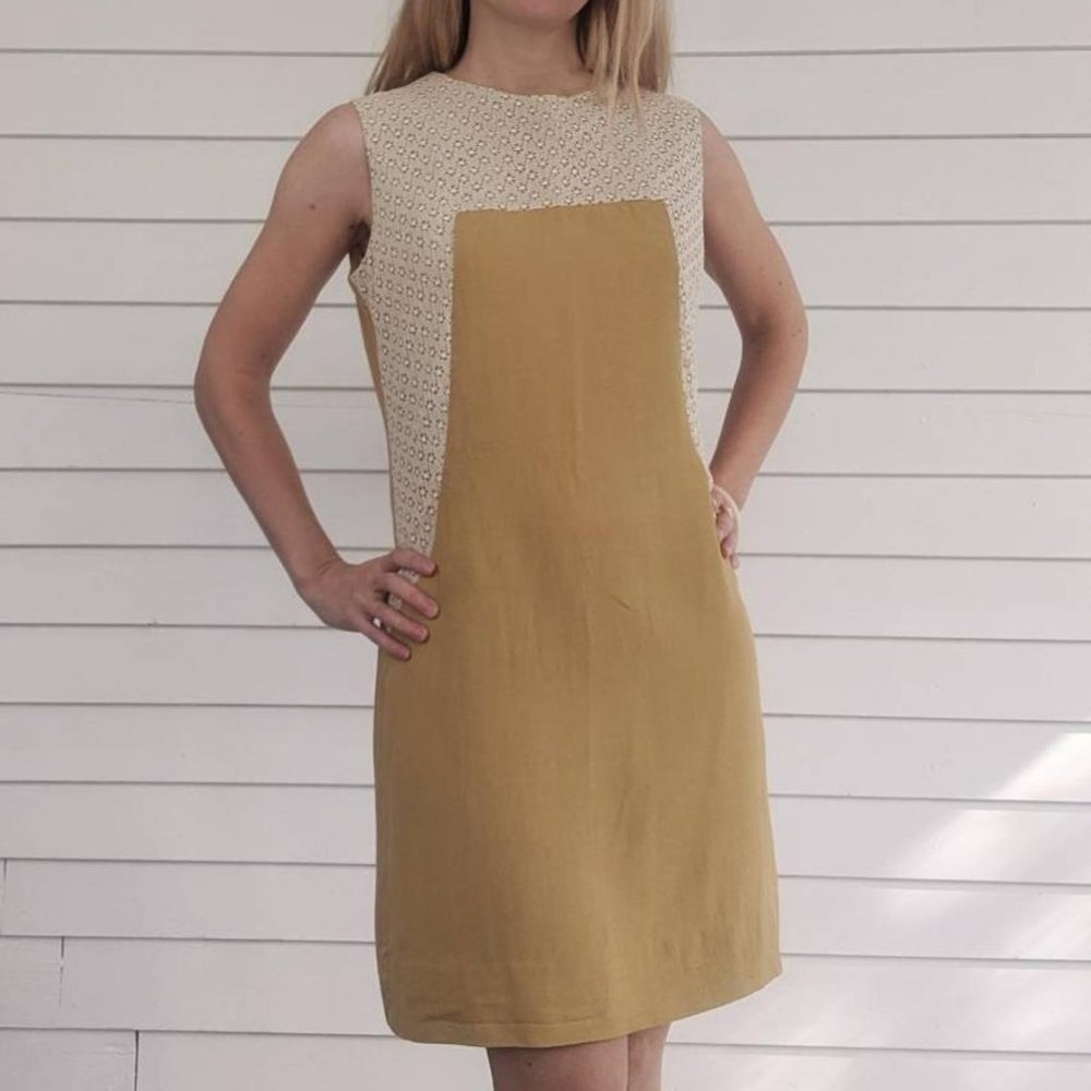 60s Lace Neutral Dress Vintage Sleeveless Shift S